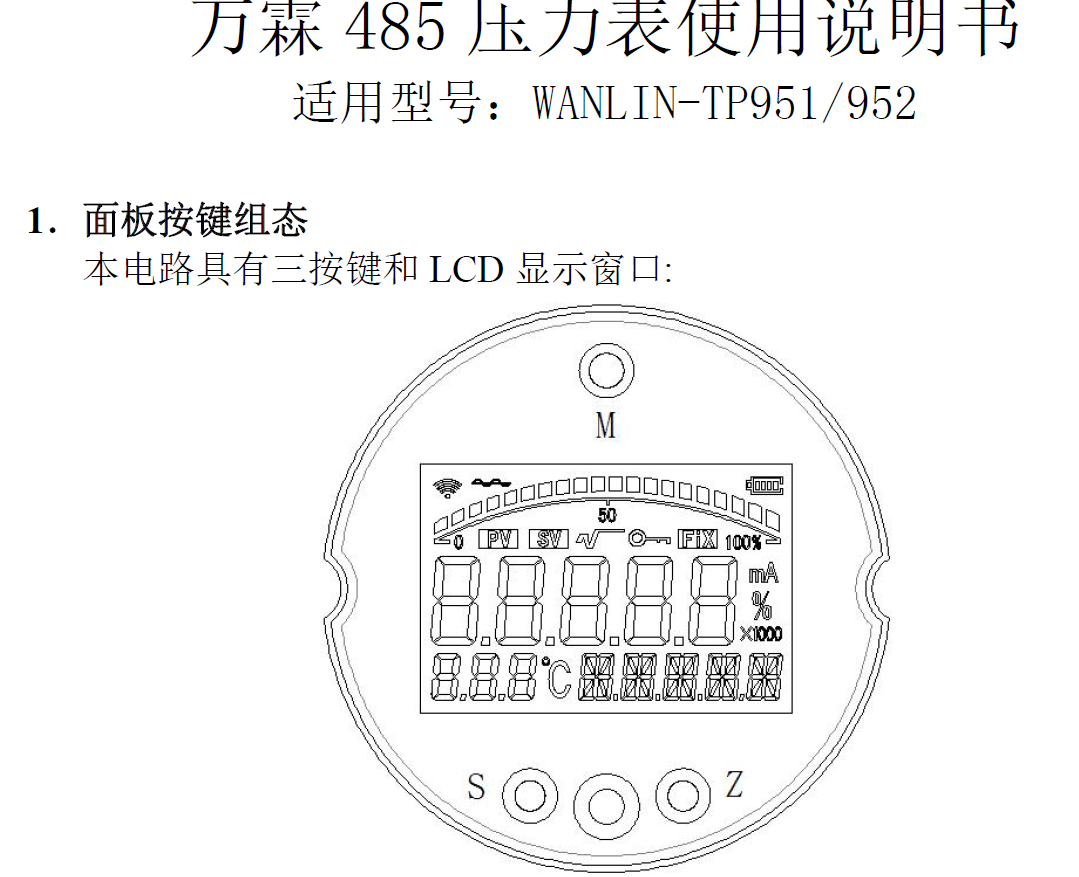 万霖485压力表使用说明书 WANLIN-TP951/952